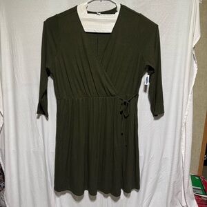 Old Navy Women's 4XL Faux Wrap Dress Long Sleeve Olive Green V Neck Stretch NWT